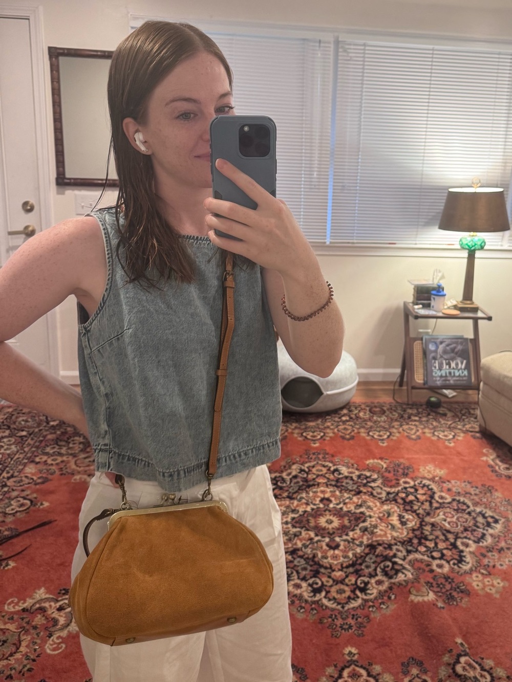 Suede Kiss-Lock Patricia Nash Crossbody Bag in Caramel - Picture 6 of 11